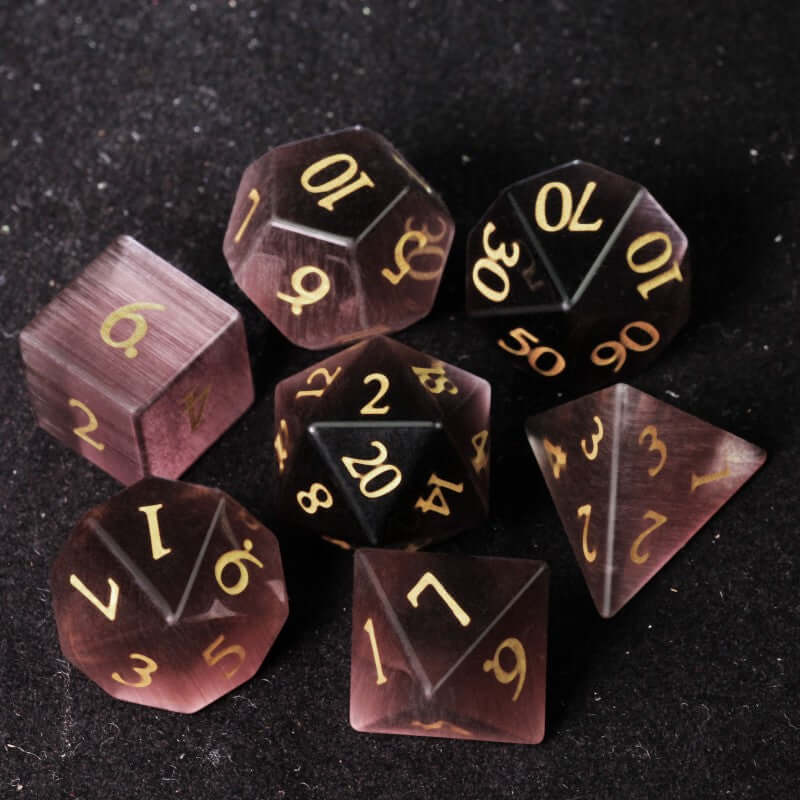 D&D Brownish - Red Cat's - Eye Stone Carved Dice Set copy