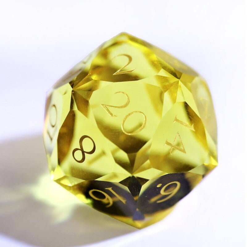 DND lemon yellow glass cut diamond dice 30 mm