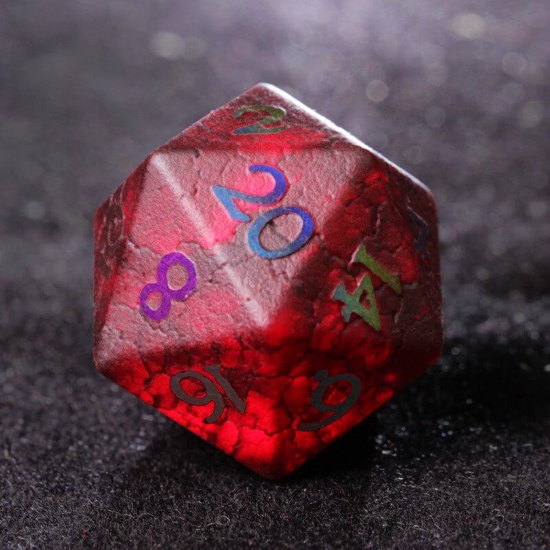 Wine red electroplated digital cracked glass D20 dice