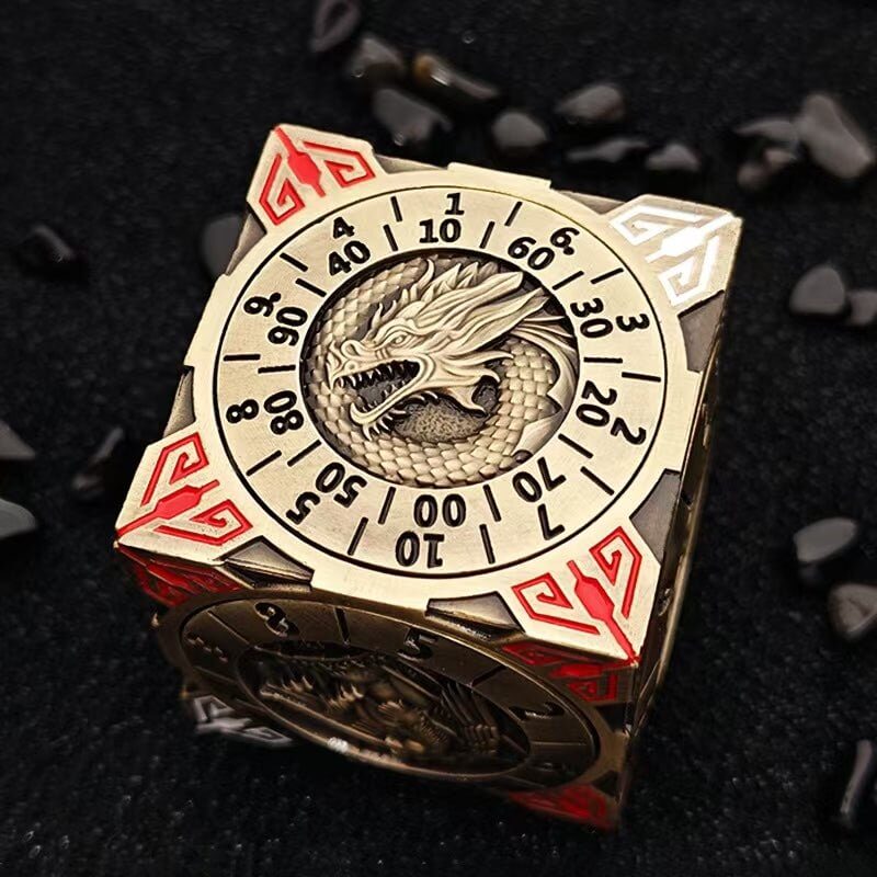 Bronze 7-in-1 metal solid cube six-sided round rotating roulette dice