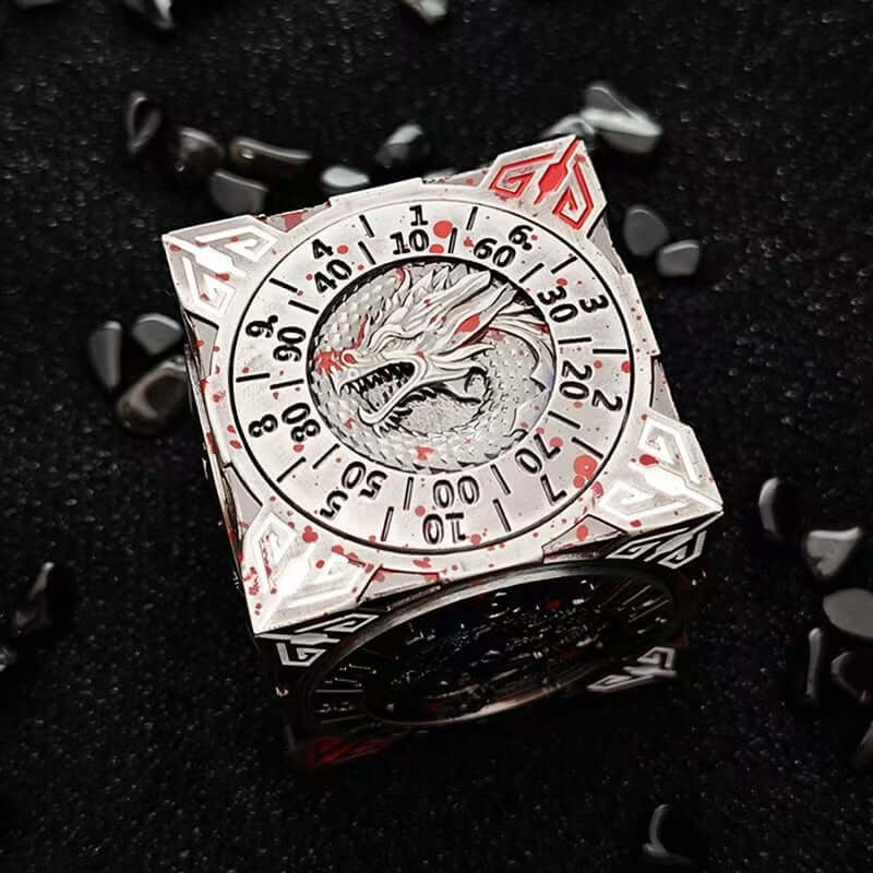 Metal gray 7-in-1 metal solid cube six-sided round rotating roulette dice
