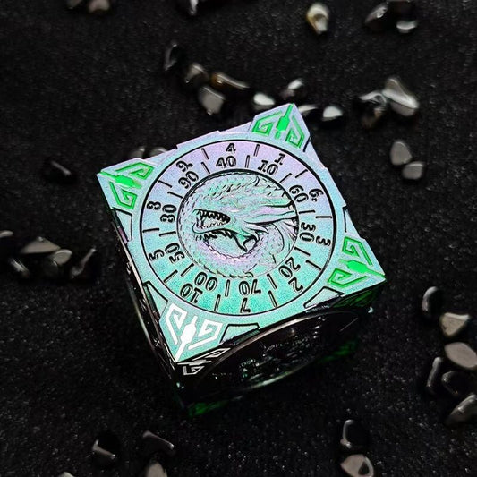 Green 7-in-1 metal solid cube six-sided round rotating roulette dice