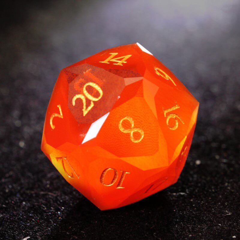 D&D Orange-Red Multi-Faceted Cat's Eye Stone D20 Dice