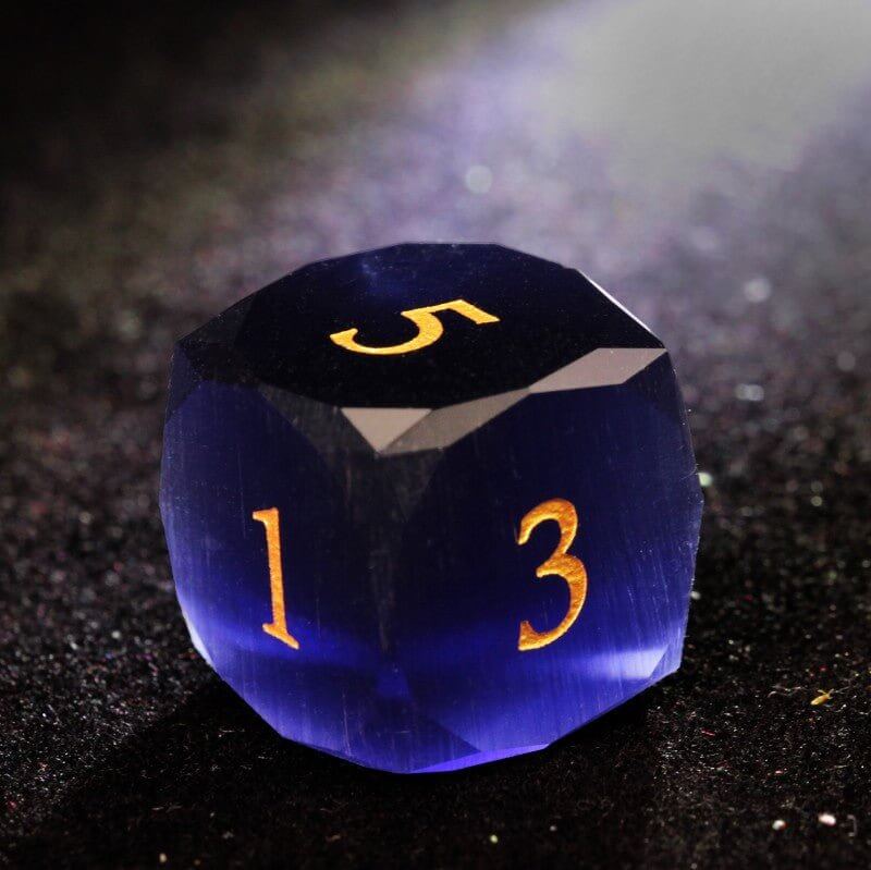 DND blue multi-faceted glass D6 dice