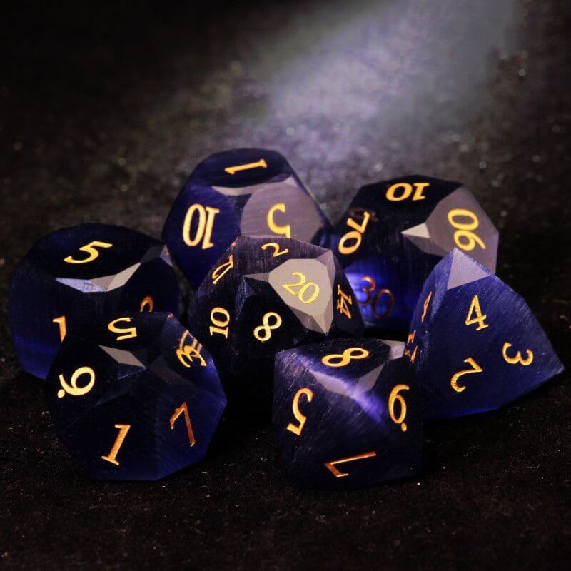 DND blue multi-faceted glass dice set copy