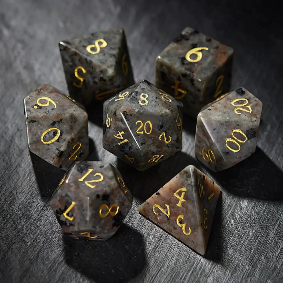 UV - reactive gemstone dragon Dungeons & Dragons dice set