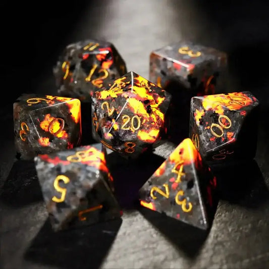 UV - reactive gemstone dragon Dungeons & Dragons dice set (lighted version)