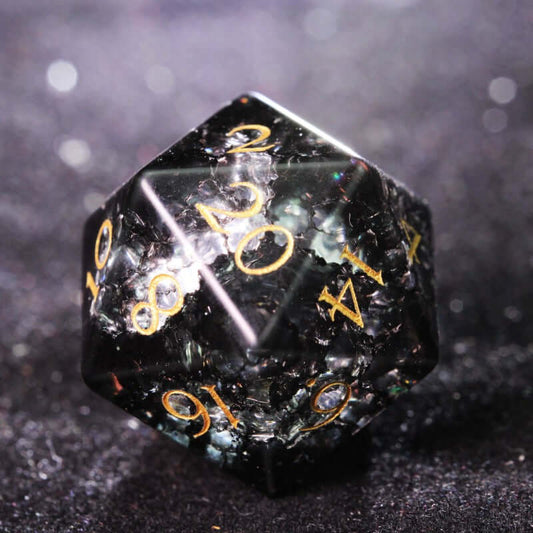 DND Black Cracked Pattern Glass Carved Dice D20