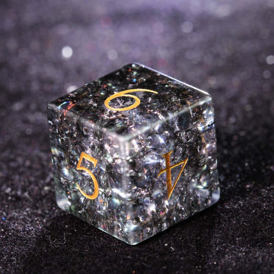 DND Black Cracked Pattern Glass Carved Dice D6