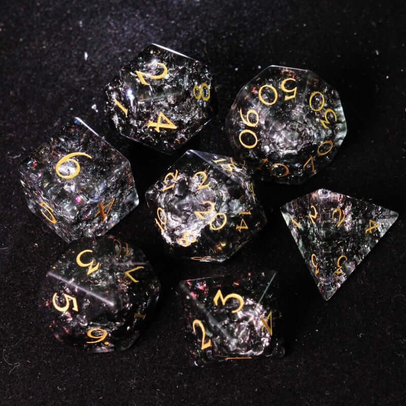 DND Black Cracked Pattern Glass Carved Dice Set copy