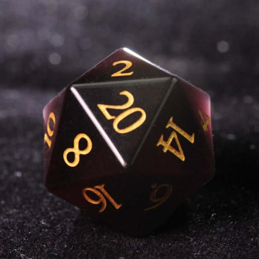 D&D Brownish - Red Cat's - Eye Stone Carved Dice D20