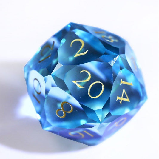 DND Blue glass cut diamond dice 30mm