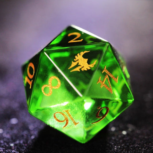 DND green glass D20 dice