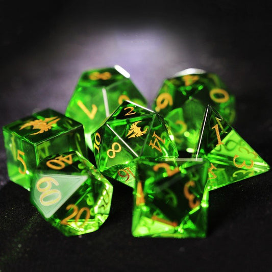 Green glass DND dice set