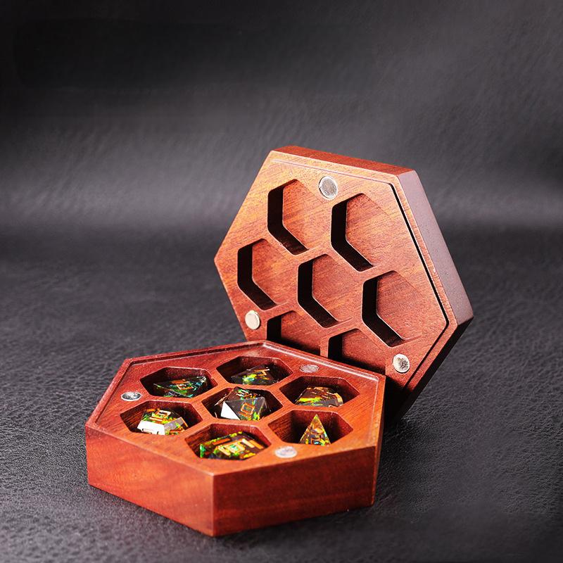 Magnetic carved rosewood DND dice wooden box