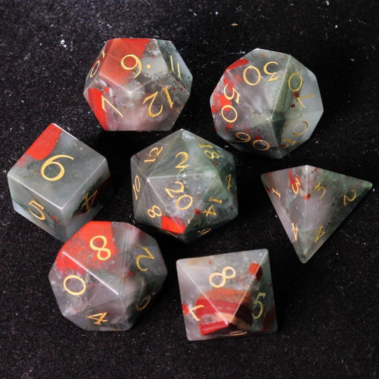 D&D Bloodstone Gemstone Engraved Dice Set