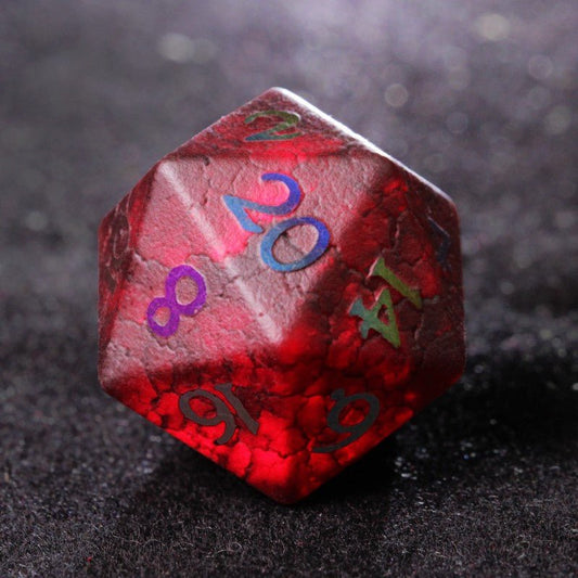 Wine red electroplated digital cracked glass D20 dice 