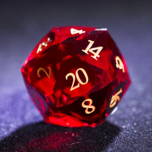 D&D Deep Red Glass Multi - faceted D20 Dice
