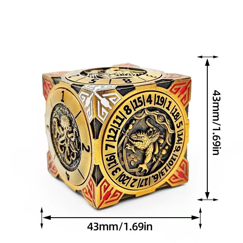7-in-1 metal solid cube six-sided round rotating roulette dice size diagram