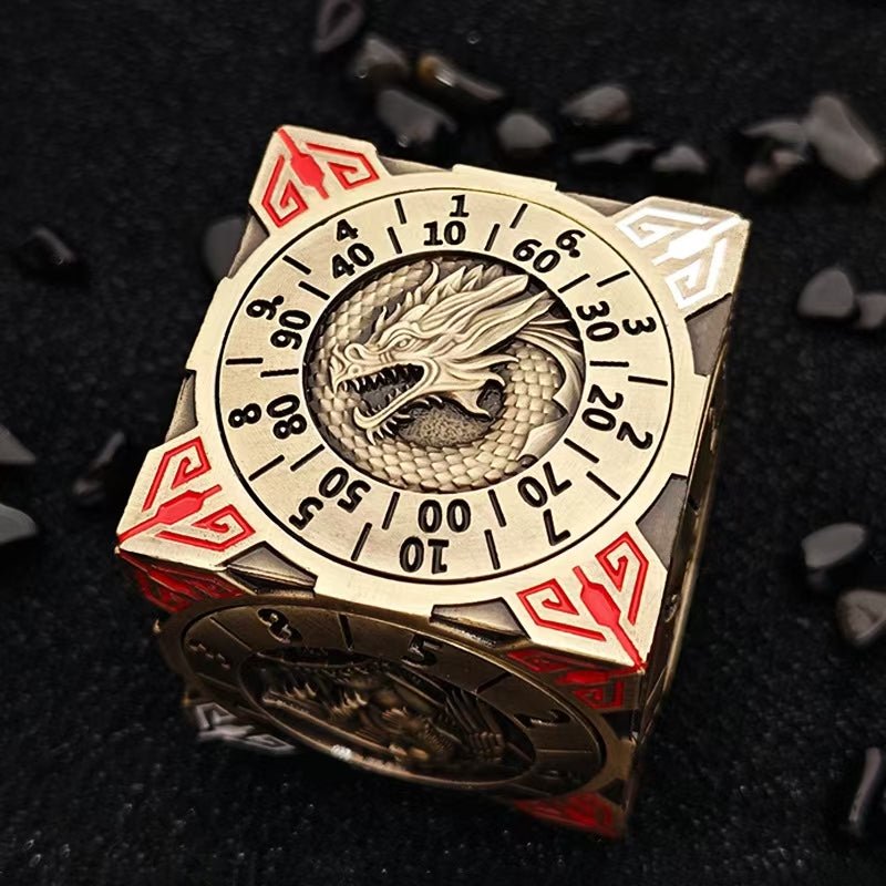 Bronze 7-in-1 metal solid cube six-sided round rotating roulette dice