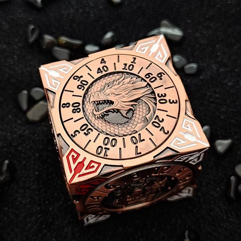 Rose gold 7-in-1 metal solid cube six-sided round rotating roulette dice