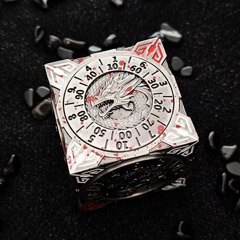 Metal gray 7-in-1 metal solid cube six-sided round rotating roulette dice