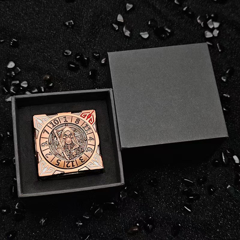 Bronze-colored with packaging, 7-in-1 metal solid cube six-sided circular rotating roulette dice