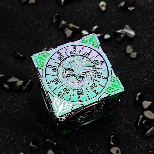 Green 7-in-1 metal solid cube six-sided round rotating roulette dice