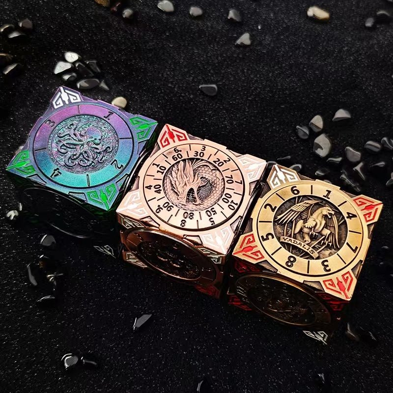 Three 7-in-1 metal solid cube six-sided circular rotating roulette dice