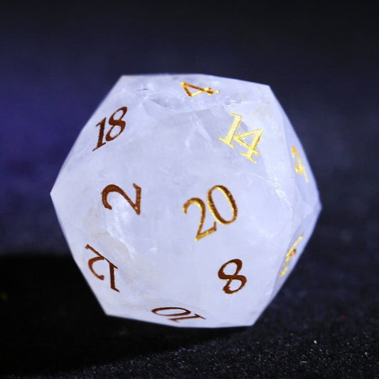 D&D Natural White Crystal Faceted D20 Dice
