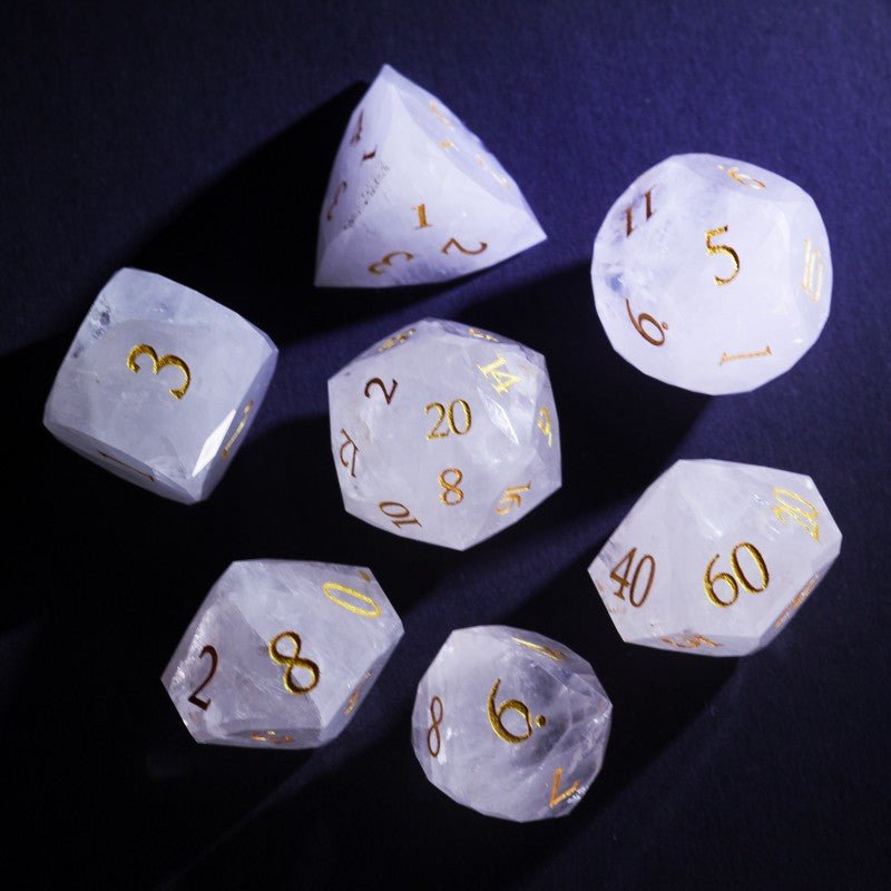 D&D Natural White Quartz Multi-Faceted Dice Set