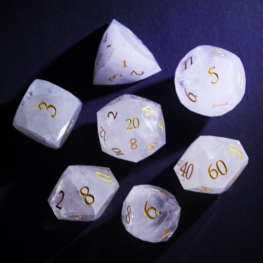 D&D Natural White Quartz Multi-Faceted Dice Set