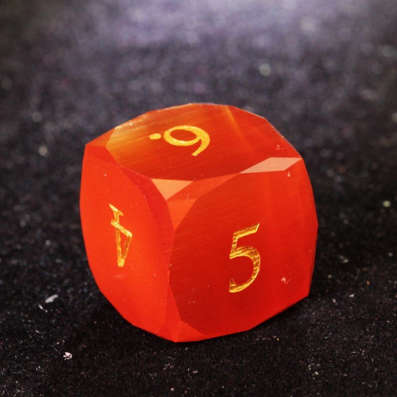 D&D Orange-Red Multi-Faceted Cat's Eye Stone D6 Dice
