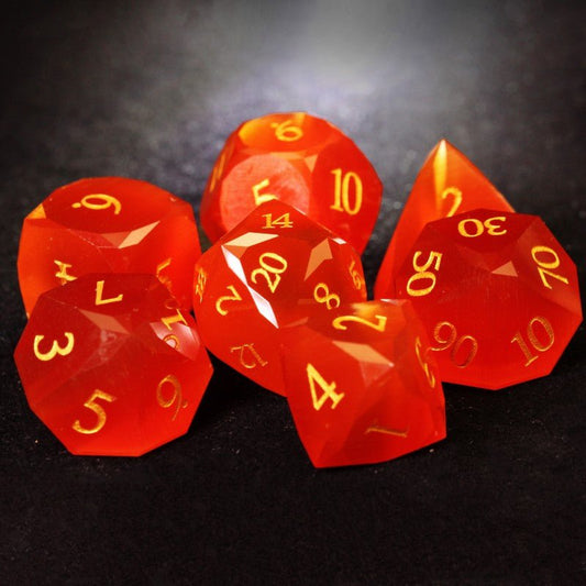 D&D Orange-Red Multi-Faceted Cat's Eye Stone Dice Set

