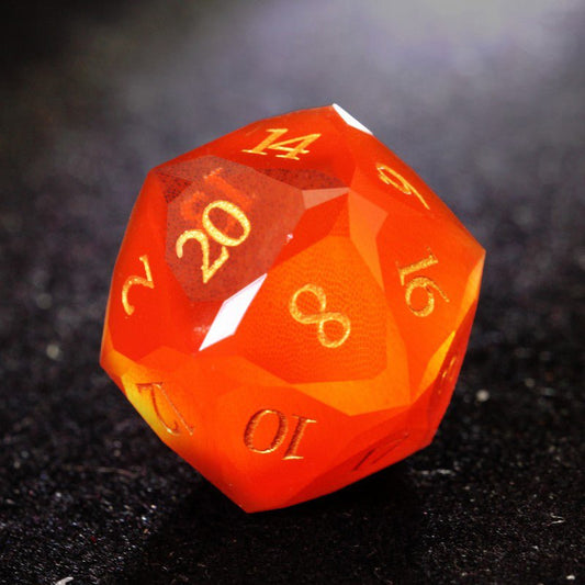 D&D Orange-Red Multi-Faceted Cat's Eye Stone D20 Dice