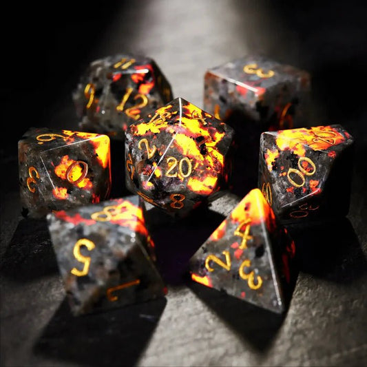UV - reactive gemstone dragon Dungeons & Dragons dice set (lighted version)